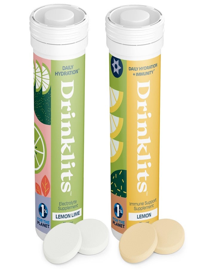 Drinklits Lemon Immunity & Lemon-Lime Hydration Tablets (2) Tube Combo Pack | Essential Electrolytes – Immune Support – Great Taste | 20 Servings (10 Tablets Per Tube) - Image 1